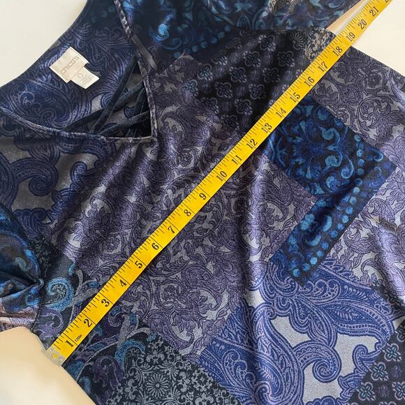 Chicos Midnight Paisley Patchwork Tunic Size 0 (Womens Small) Velour Top - Picture 3 of 10